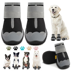 Dog Boots for Large Dogs, Medium Dog Boots & Paw Protectors for Hardwood Floors, Outdoor Dog Booties for Hot Pavement Winter Snow Hiking, Dog Shoes with Reflective Strips