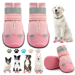 Dog Boots for Large Dogs, Medium Dog Boots & Paw Protectors for Hardwood Floors, Outdoor Dog Booties for Hot Pavement Winter Snow Hiking, Dog Shoes with Reflective Strips